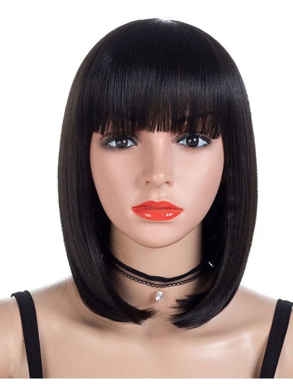 Black 12” Short Straight Wig With Bangs Halloween Cosplay Anime Roleplay NWOT